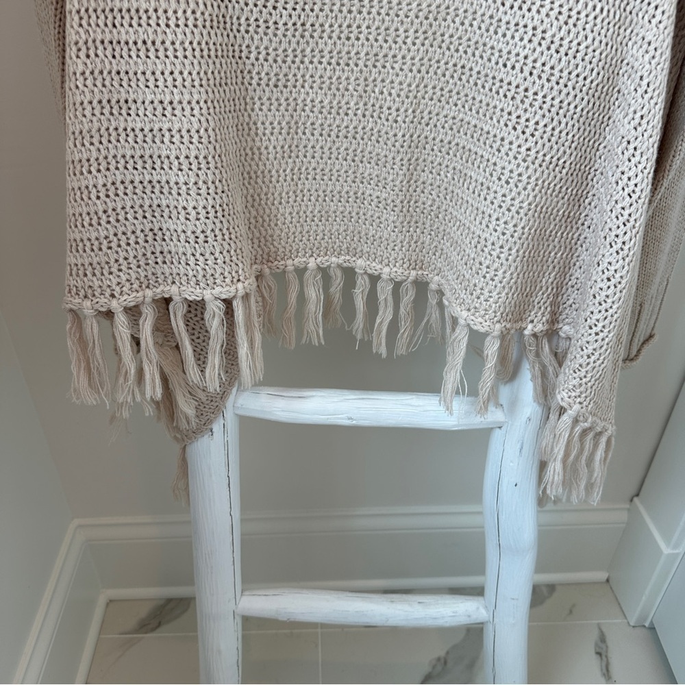 RD Style Cream Ribbed Knit Open Front Cardigan Sweater with Fringe Bottom - Picture 5 of 13